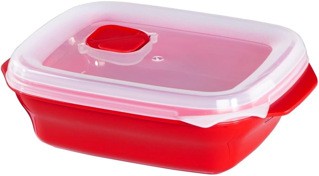 Xavax Mikrowellengeschirr Set 3-teilig + Deckel (Frischhalte-Dose ideal zum Einfrieren/Erhitzen v. Speisen, verschließbare Mikrowellendose spülmaschinenfest, 2x0,6l, 1x1,3l) Rot 2 Dosen 600 ml, 1 Dose 1300 ml