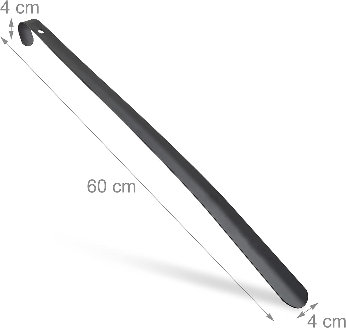 Relaxdays Schuhlöffel Metall, komfortabel, stabil, 60 cm lang, großer Schuhanzieher, zum Aufhängen, mit Griff, schwarz, Eisen, 1 Stück, Relaxdays Comfy Metal Shoehorn, Sturdy, 60cm Long, Large Shoe Horn, Hanging, With Handle, Black, Iron, 60 x 4 x 4 cm 60