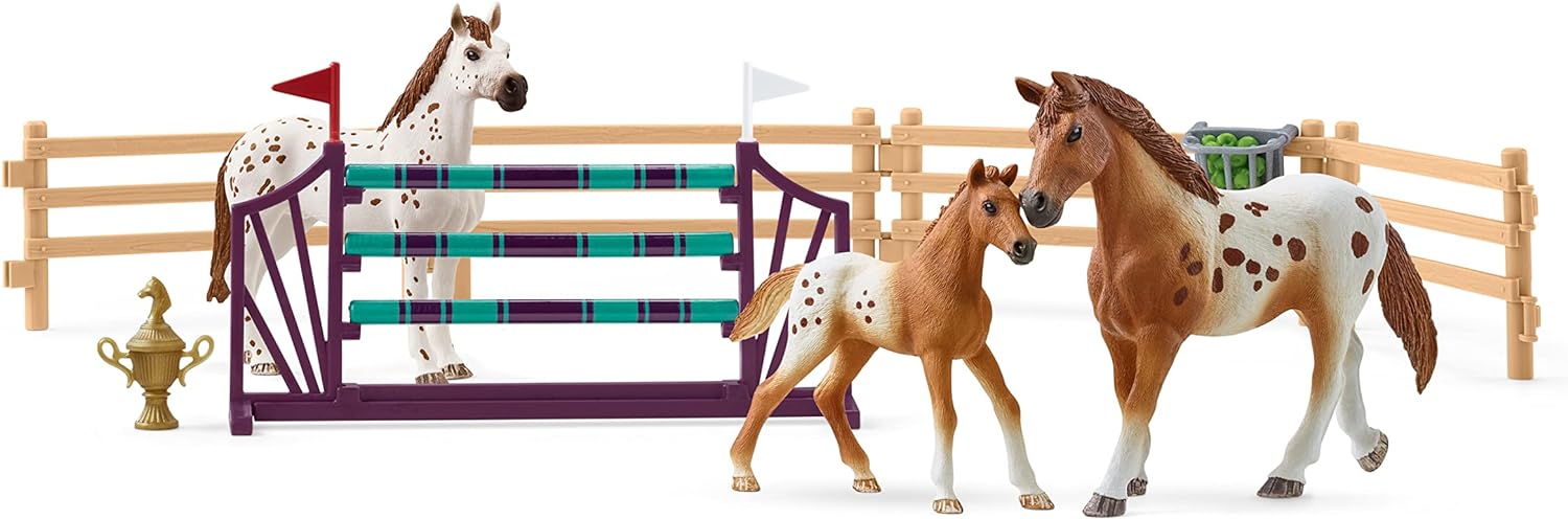 schleich HORSE CLUB — 42433 Lisa's Tournament Training Horse Playset, 17-Piece Equestrian Playset with Lisa Doll, Appaloosa Horse Figures, Horse Toys for Girls and Boys Ages 5+