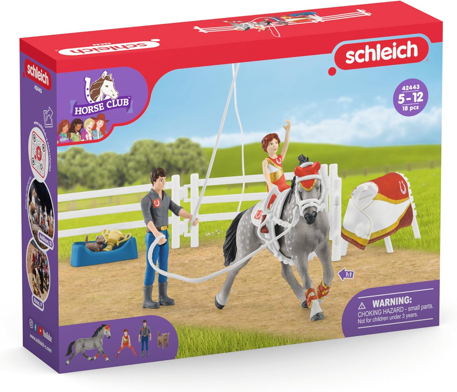 schleich HORSE CLUB — 42443 Mia's Vaulting Set, 18 Piece Horse Play Set with Rider, Horse, and Trainer, schleich Horse Toys for Girls and Boys Ages 5-12