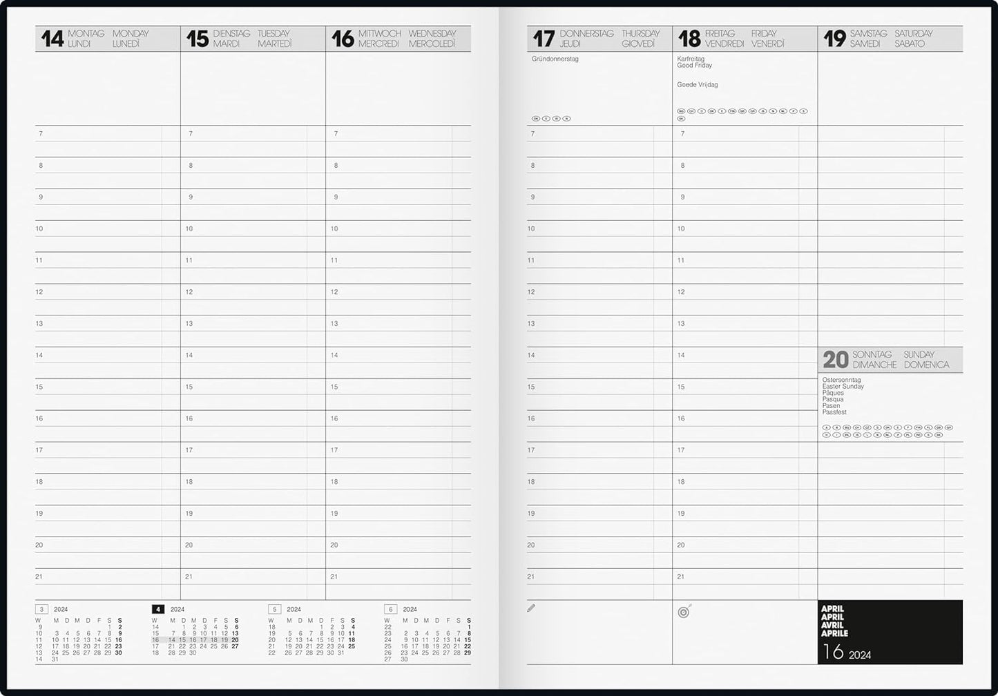 BRUNNEN 1072440904 Wochenkalender Buchkalender TimeCenter 2024 TimeCenter Modell 724 2 Seiten = 1 Woche Blattgröße 21 x 29,7 cm A4 Baladek-Einband schwarz