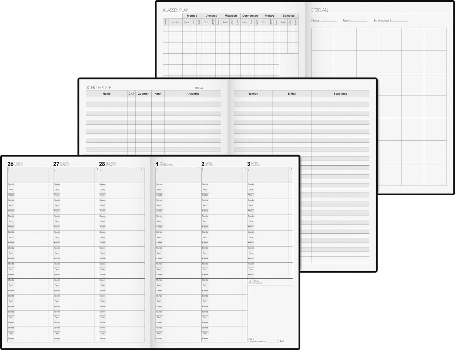 BRUNNEN 1075760904 Wochenkalender Lehrerkalender Termin- & Unterrichtsplaner 2023/2024 Lehrer-Sortiment 2 Seiten = 1 Woche Überformat A4: 23 x 29,7 cm Baladek-Einband schwarz