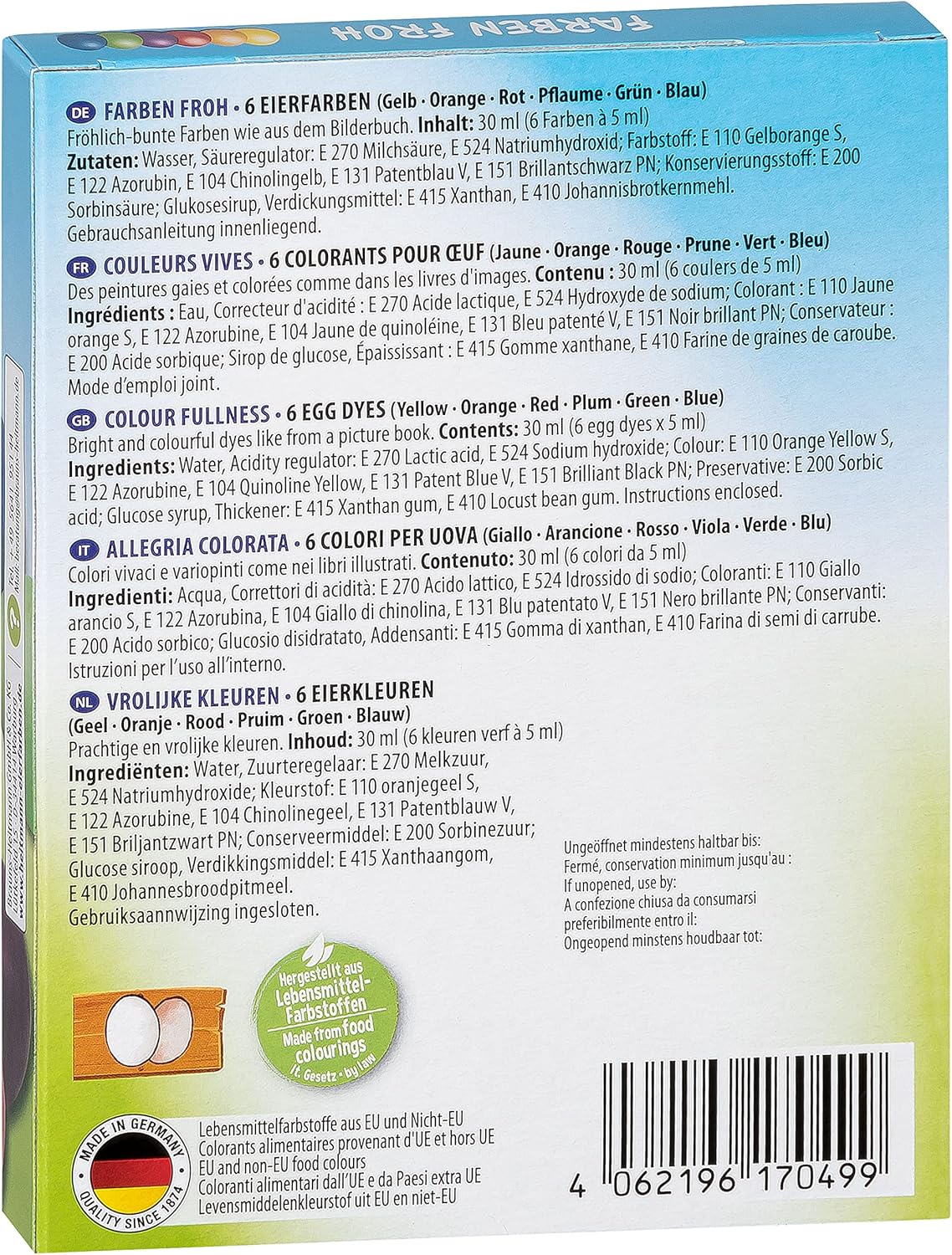 Heitmann Eierfarben - Farben Froh - 6 flüssige Eierfarben 1017049 Gelb, Orange, Rot, Grün, Blau, Pflaume 30 Milliliters (Packung mit 3)