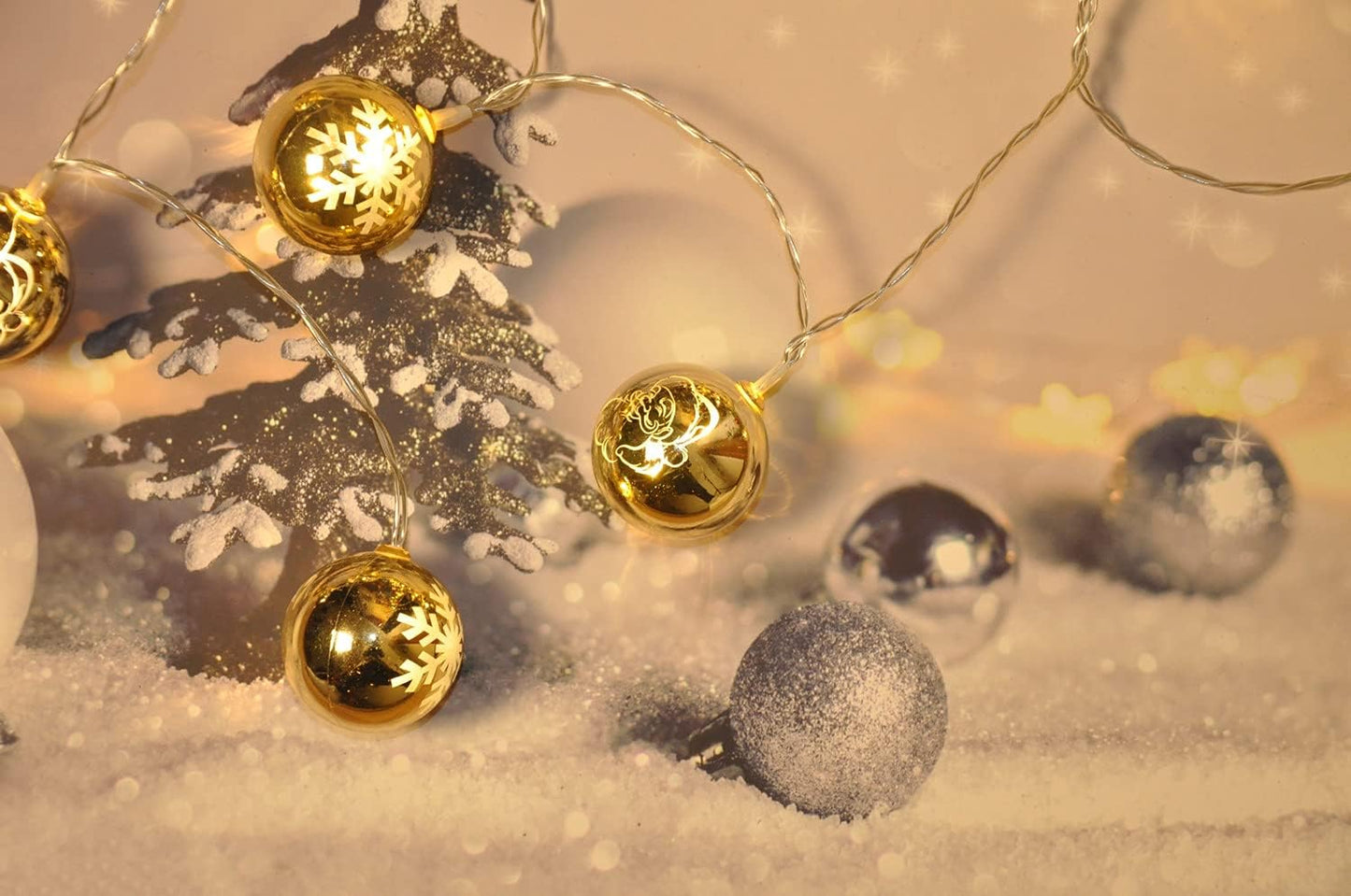 Idena 31267 LED Garland with 10 LEDs in Warm White, Fairy Lights with Golden Christmas Baubles, with 6 Hour Timer Function, Battery Operated, Approx. 1.65 m Long, Indoor Decoration, Christmas