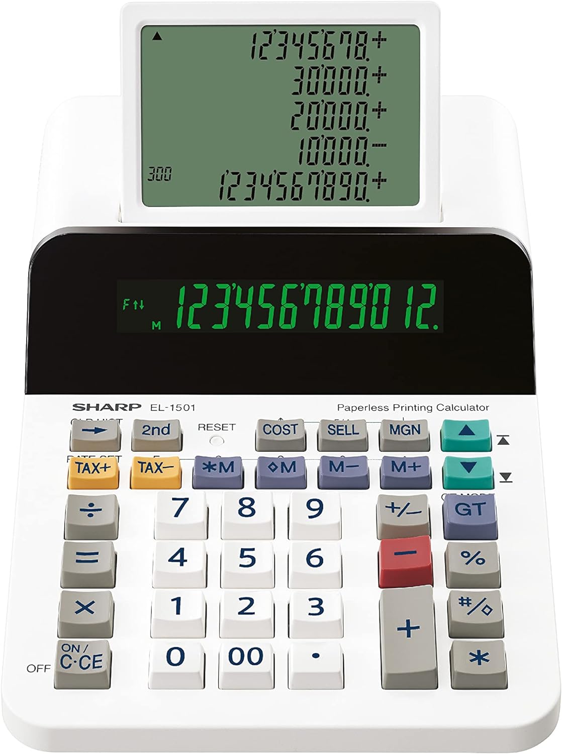 Sharp EL-1501 Display Desktop Calculator (Paper& Ink-Free, 12-Digit and 5-Line LCD Display, Battery Operated) White, 150 mm x 62 mm x 228 mm