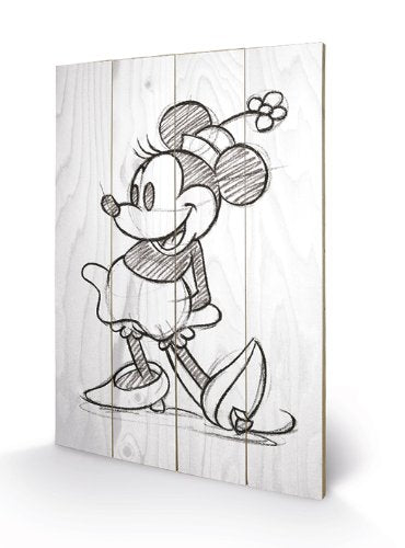 Pyramid International Minnie Mouse Holzdruck, skizziert, 40 x 59 cm, Holz, Mehrfarbig, 40 x 59 x 1.3 cm