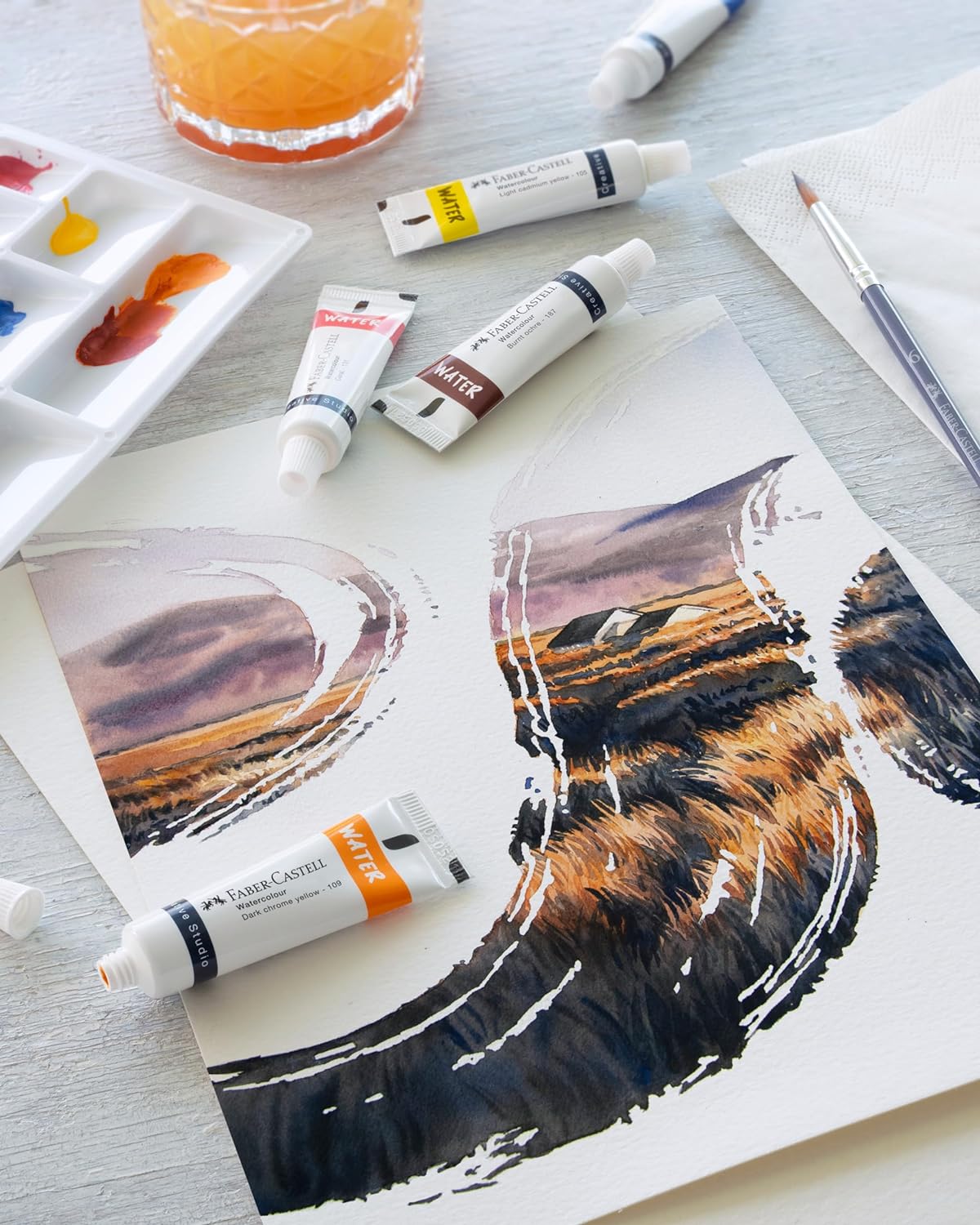 Faber-Castell Creative Studio 169612 Watercolour Paints 12 Tubes 9 ml Each Including Mixing Palette