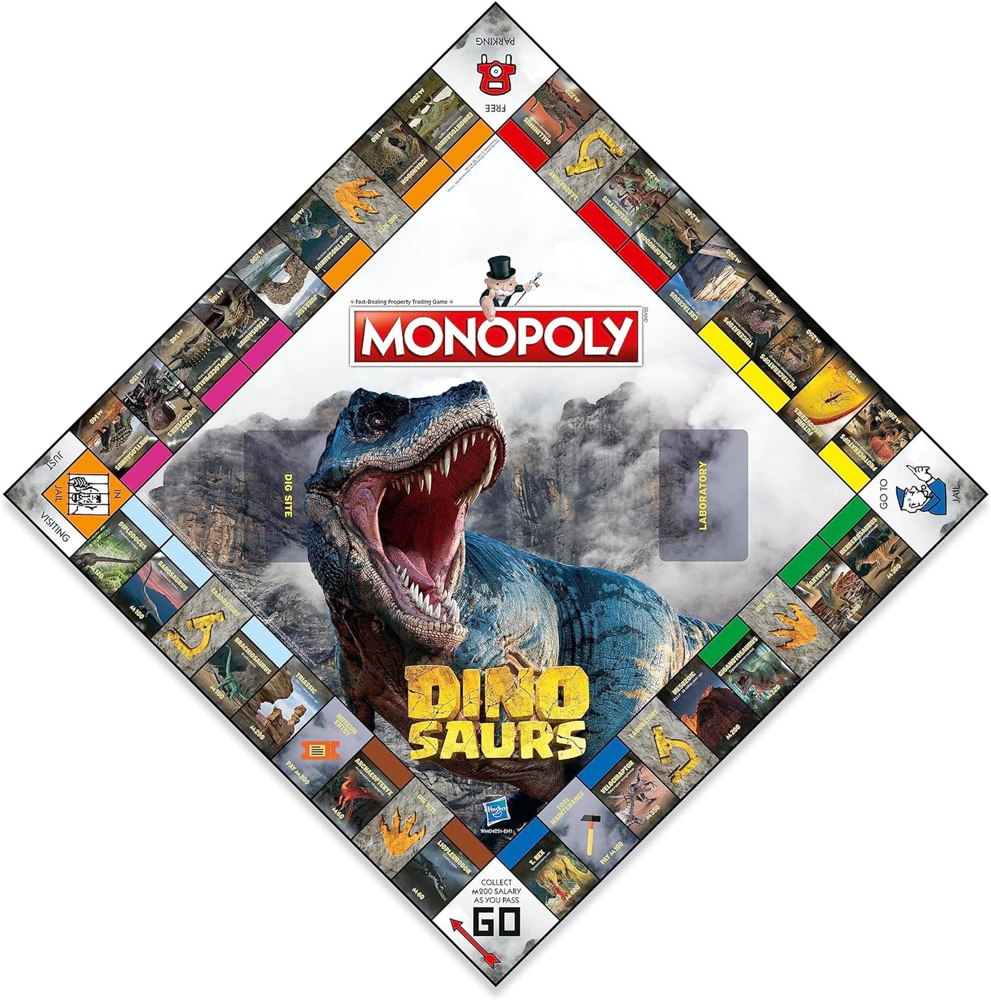 Monopoly Dinosaurs Board Game, Advance to T Rex, Velociraptor or Triceratops and trade your way to success, makes a great gift for players aged 8 plus