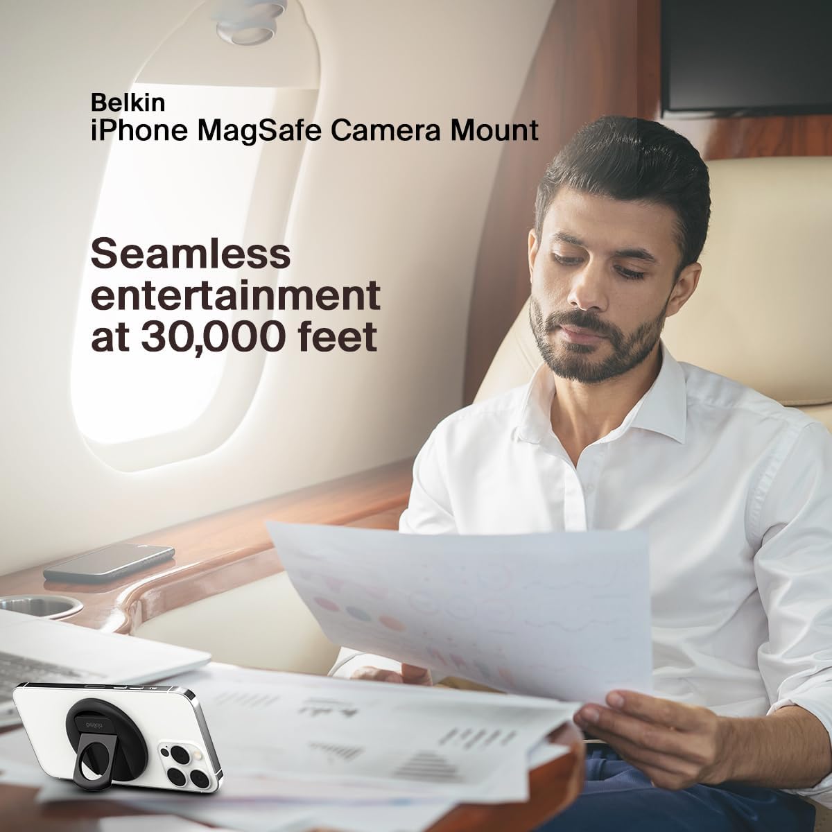 Belkin iPhone MagSafe Camera Mount for MacBook, Magnetic iPhone Continuity Camera Mount, Turn iPhone to Webcam, Compatible with MacBook Pro, Air, iPhone 15, 14, 13, 12 series with ring grip