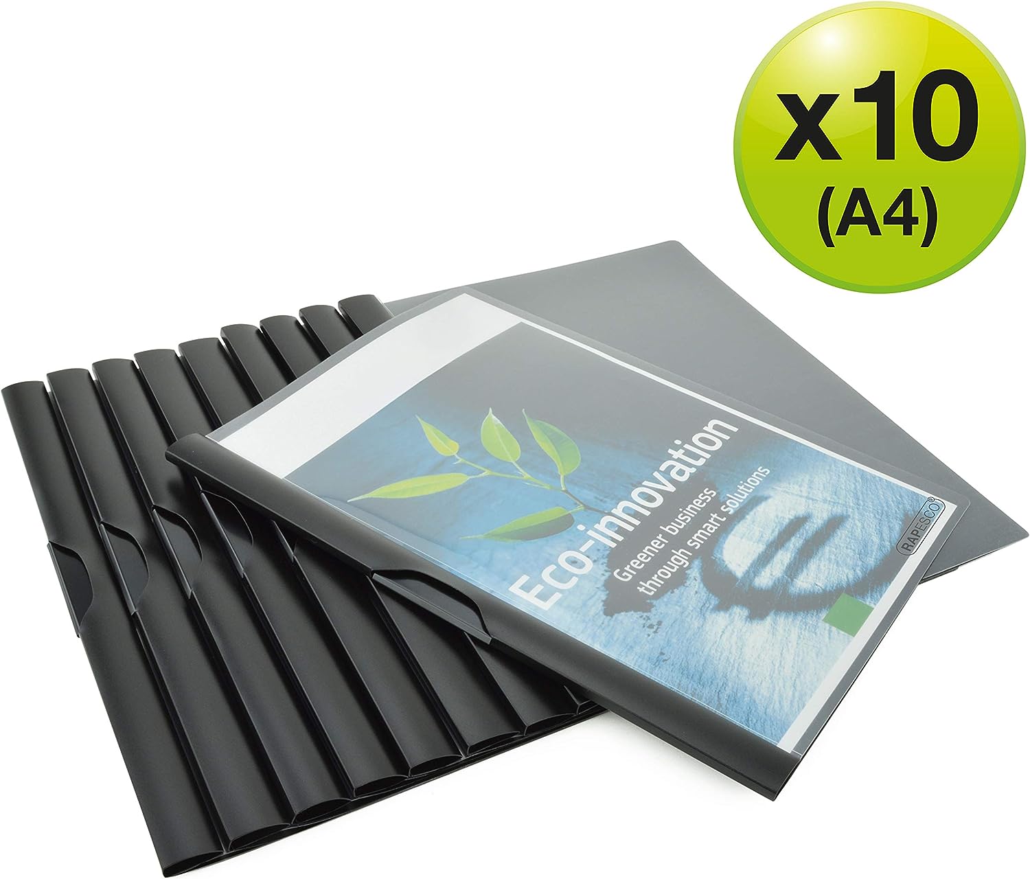 Rapesco 1595 ECO A4 Clip File, Black, Pack of 10