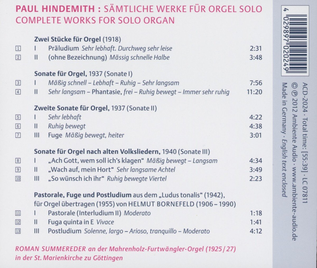 Paul Hindemith: Semtliche Orgelwerke