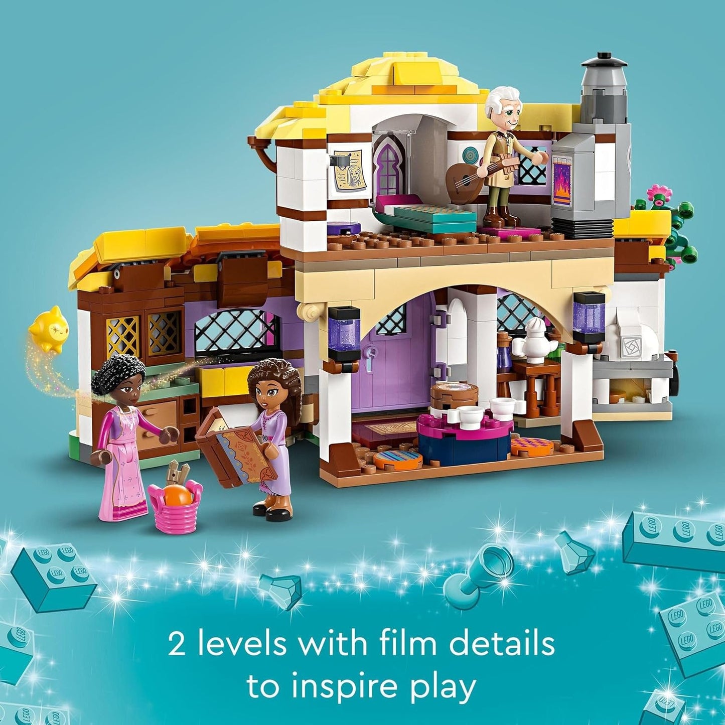 LEGO 43231 Disney Wish Ashas Häuschen Set, öffnendes Spielzeug-Puppenhaus aus dem Wish-Film mit Asha, Sakina und Sabino-Mini-Puppen und Star-Figur, Kinder, Mädchen und Jungen