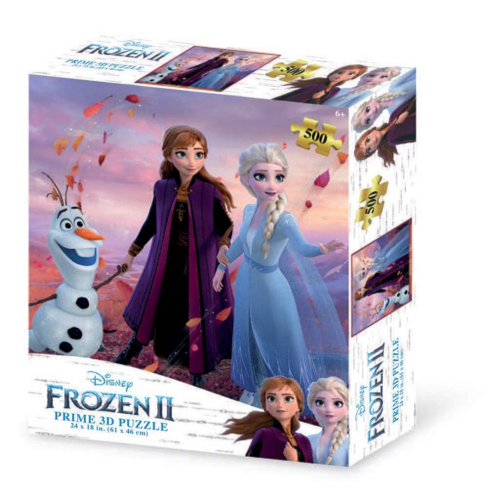 Grandi Giochi- Frozen, Elsa, Anna e Olaf II Puzzle lenticolare Orizzontale, con 500 Pezzi Inclusi e Confezione con Effetto 3D-PUR02000, PUR02000