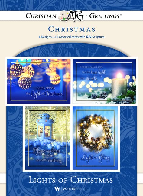 Greeting Cards Assortment Box - Lights of Christmas, (KJV) - Christmas Greeting Cards - Motivational Bible Verse Cards - Scripture Cards with Bible Verses - Box of 12