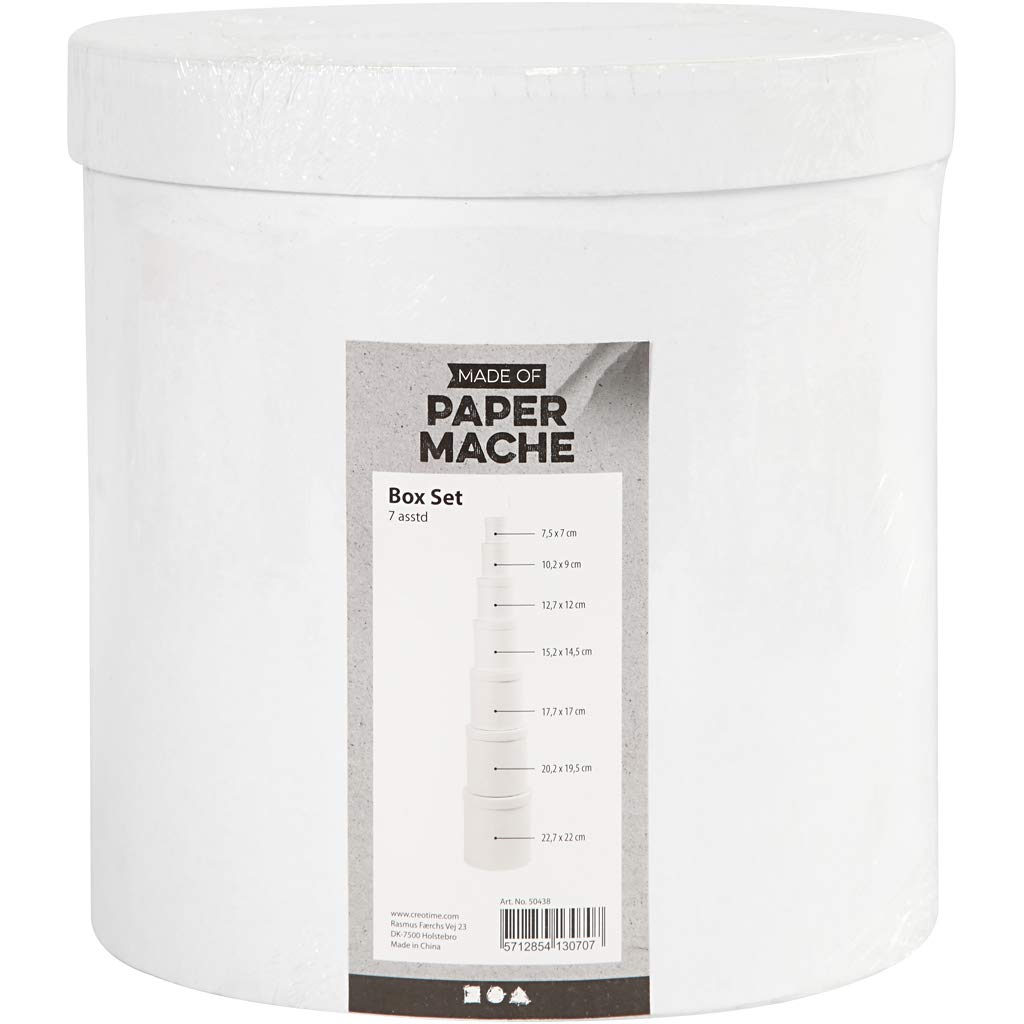 Round Boxes, round, D: 7+9+12+14,5+17+19,5+22 cm, H: 7,5+10,2+12,7+15,2+17,7+20,2+22,7 cm, white, 7pcs