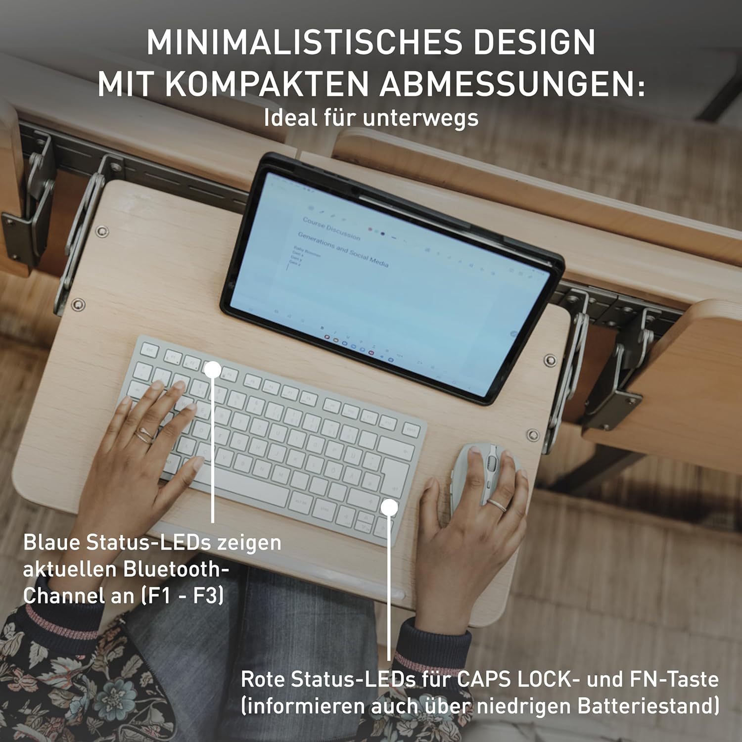 CHERRY KW 7100 MINI BT, Kompakte Multi-Device-Tastatur mit 3 Bluetooth-Kanälen, Deutsches Layout (QWERTZ), Flaches Design, inkl. Transporttasche, Slate Blue Deutsches Layout - QWERTZ Slate Blue