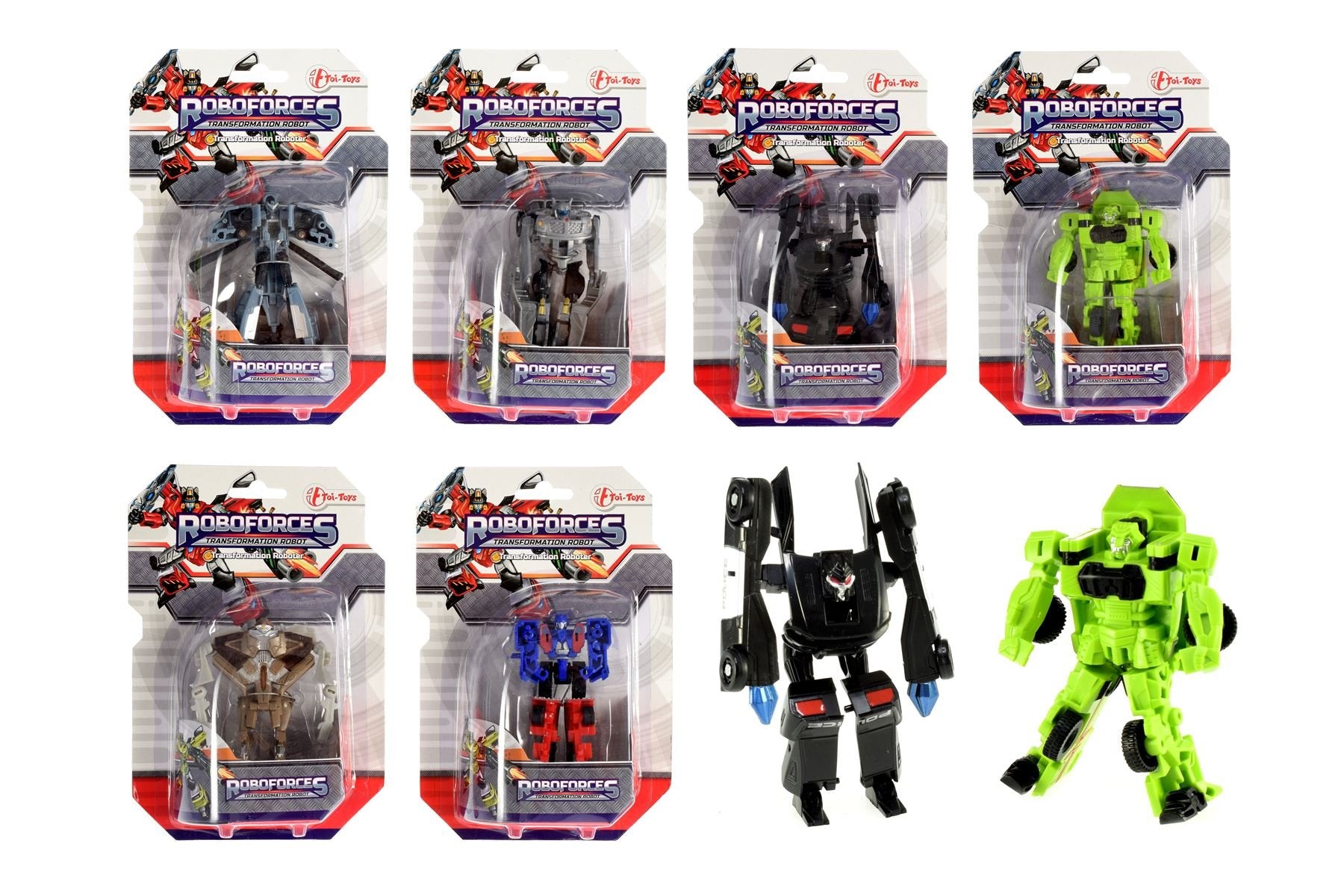 Toi-Toys Robot, converteerbaar, mini naar blisterverpakking, 6 verschillende figuren, 30084Z, meerkleurig
