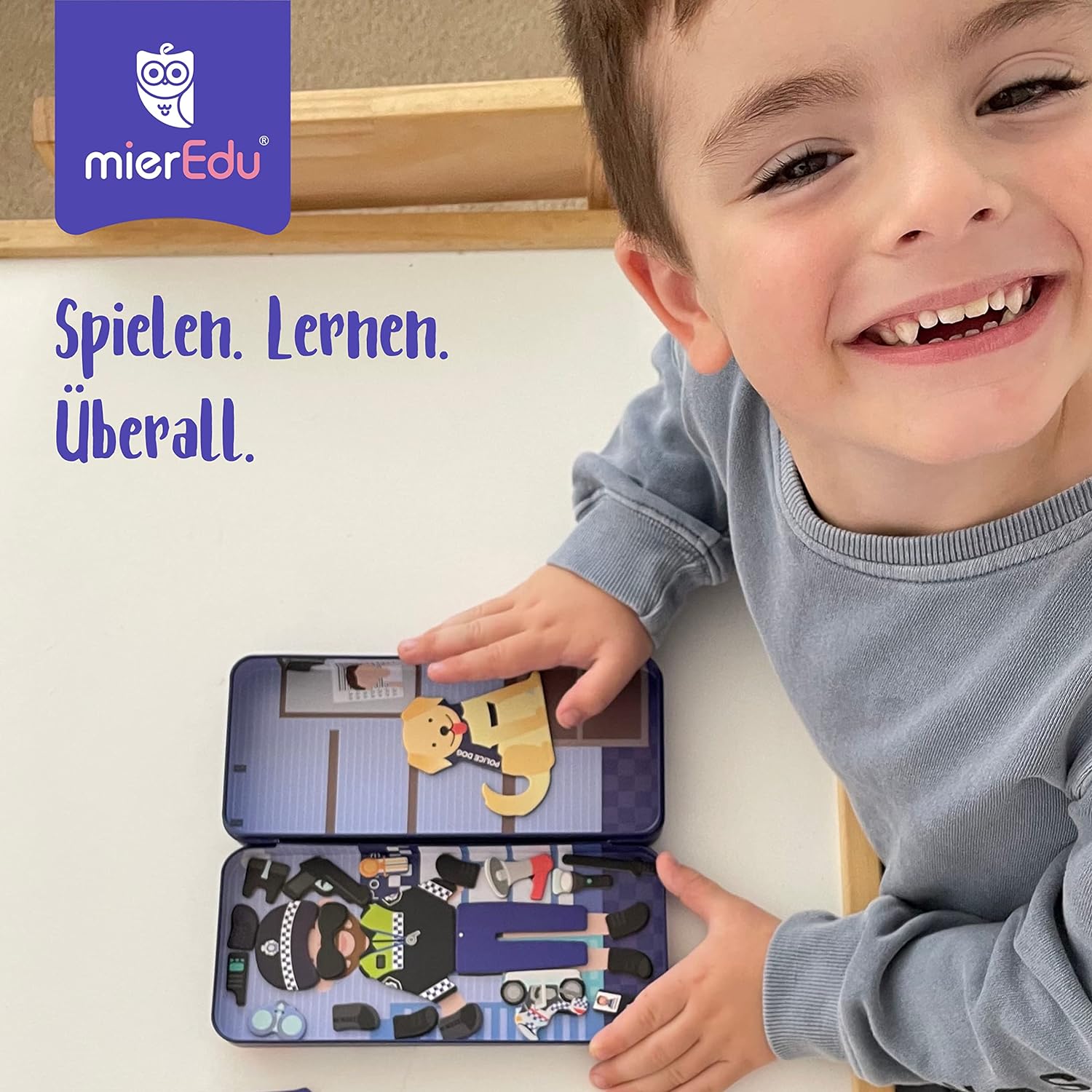 mierEdu Magnetic Game Box Policeman - Promotes Motor Skills & Imagination | Perfect for Home & On the Go | Magnetic Dressing Game for Children from 3 Years