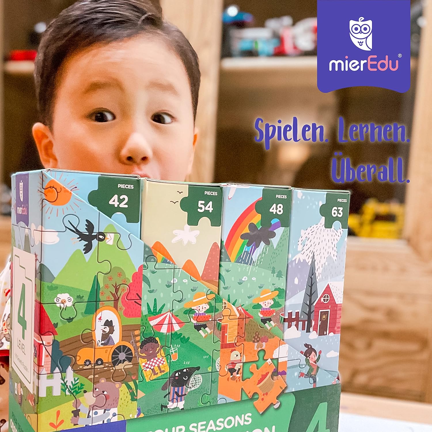mierEdu Level 4 Learning Puzzle - Four Seasons I Promotes Observation + Logical Thinking I Classic Children's Puzzle for Home I Toy Set with 2 Puzzle Boxes I From 3.5 Years all 4 seasons