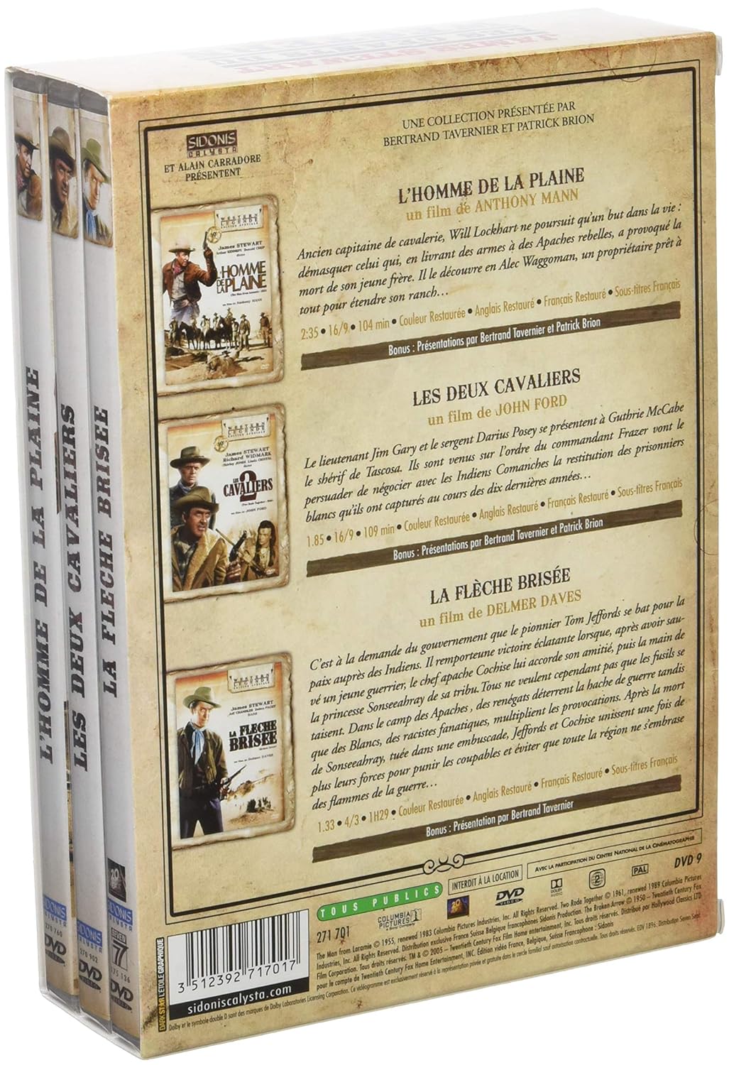 Coffret james stewart 3 films : l'homme de la plaine ; les deux cavaliers ; la flêche brisée