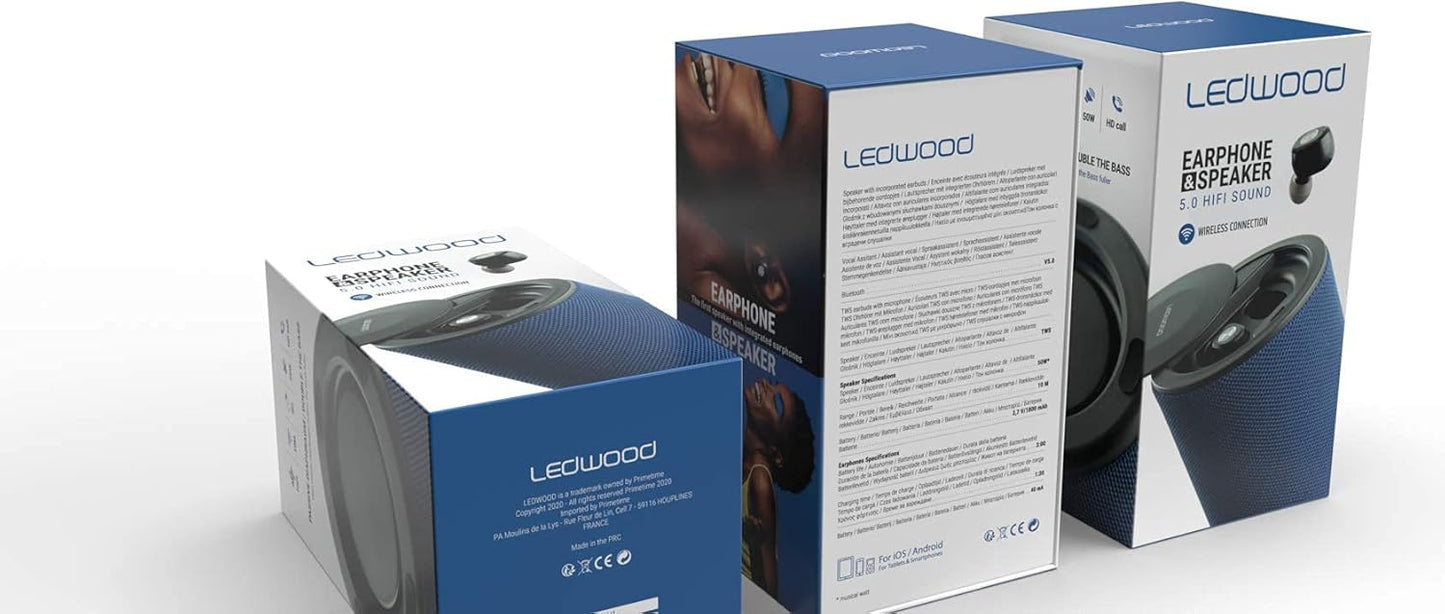 Ledwood Wireless Speaker and In-Ear Earphones Blue