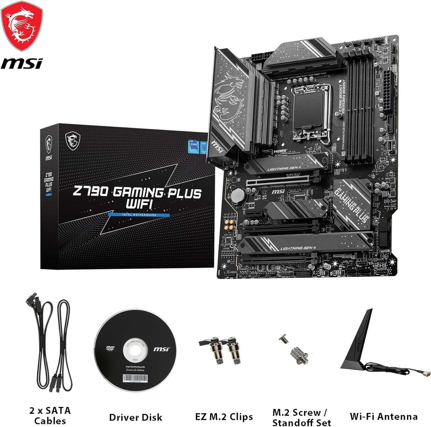 MSI Z790 GAMING PLUS WIFI Mainboard, ATX - Unterstützt Intel Core Prozessoren der 12., 13. und 14. Gen, LGA 1700 - DDR5 Memory Boost 7200+MHz/OC, 1 x PCIe 5.0 x16, 4 x M.2 Gen4, 2.5G LAN, Wi-Fi 6E