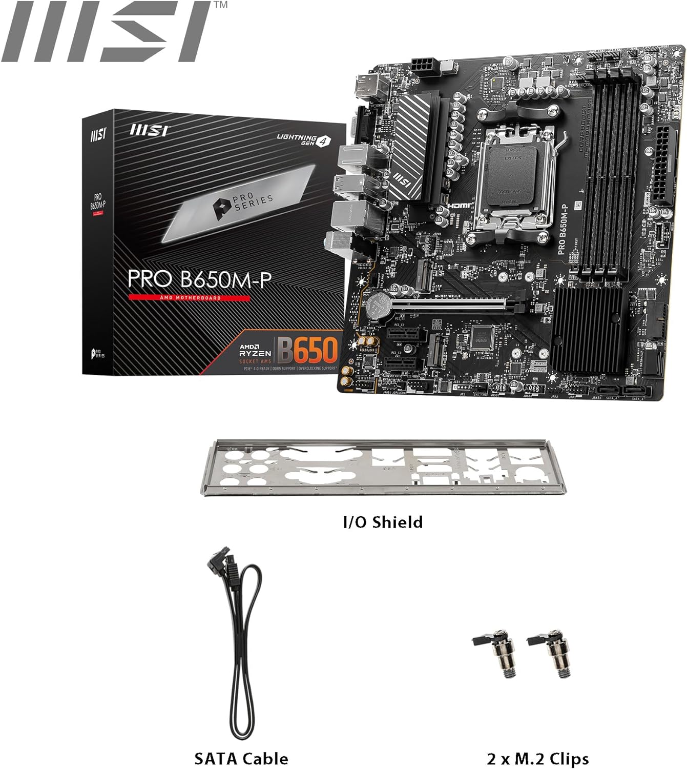 MSI PRO B650M-P Motherboard, Micro-ATX - Supports AMD Ryzen 7000 Series Processors, AM5 - DDR5 Memory Boost 6000+MHz/OC, 1 x PCIe 4.0 x16, 2 x M.2 Gen4, 2.5G LAN