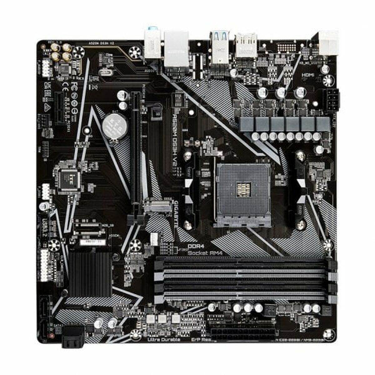 GIGABYTE Placa Base A520M DS3H V2 - Soporta CPUs AMD Ryzen Serie 5000 AM4, hasta 4733 MHz DDR4 (OC), PCIe 3.0 x16, LAN GbE, USB 3.2 Gen 1