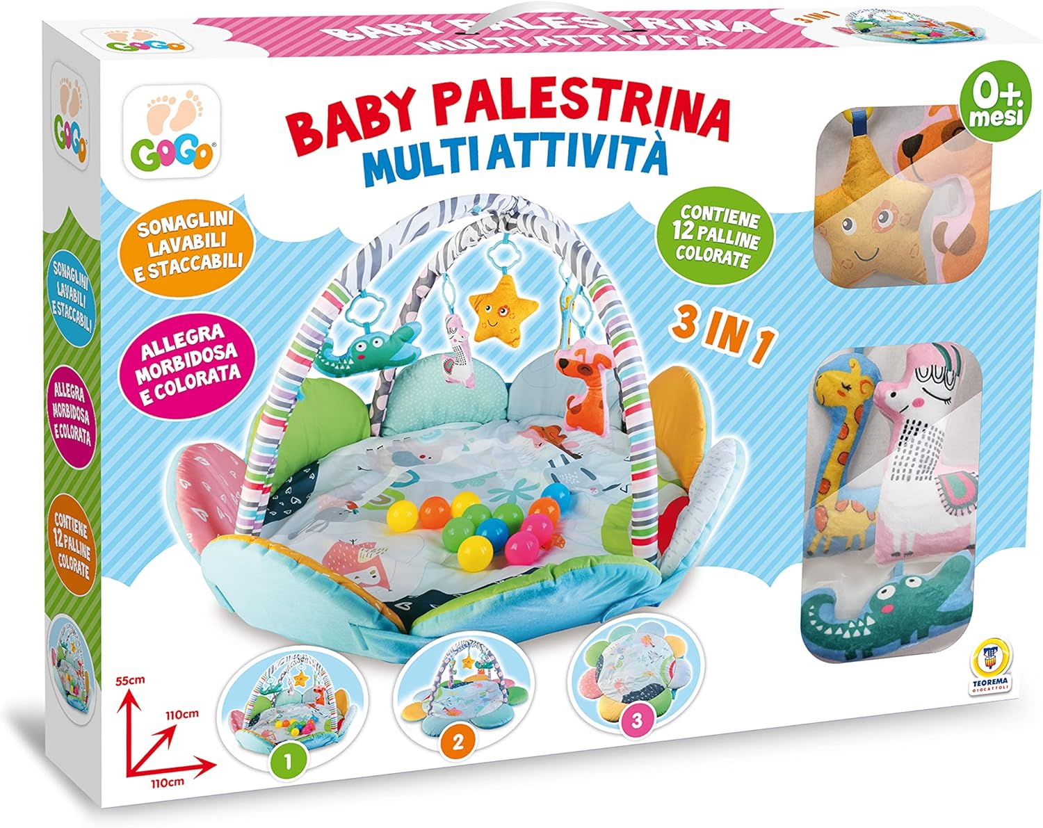 Teorema 67321 3-in-1 Multi-Activity Baby Gym Soft with Rattles and 12 Coloured Balls