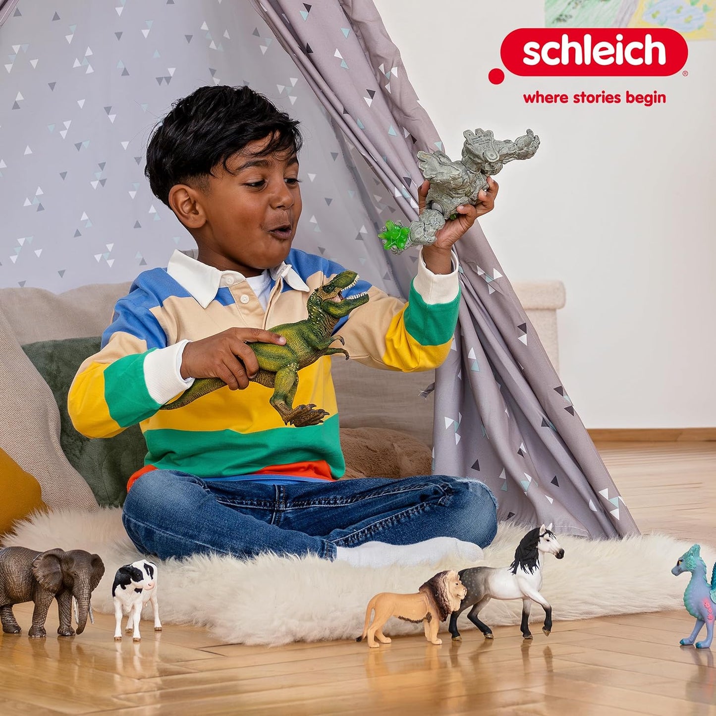 schleich WILD LIFE - Starter Set, Includes 4 x Collectable Toy Animals, Zebra, Lion, Baby African Elephant and Infant Chimpanzee Animals Toys for Kids aged 3+