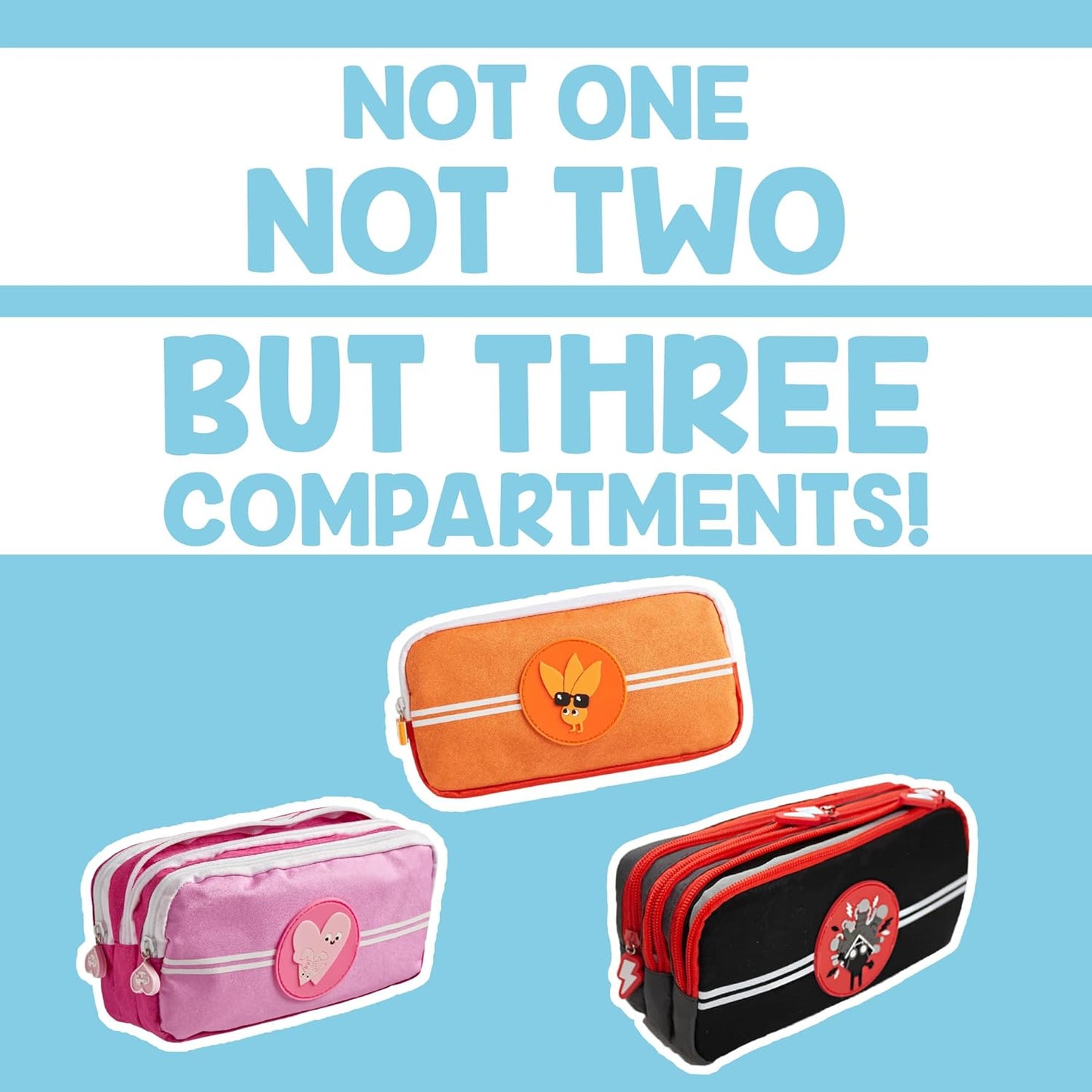 Tinc Triple Zip School Pencil Case - Three Large Pockets Perfect for Stationery Orange