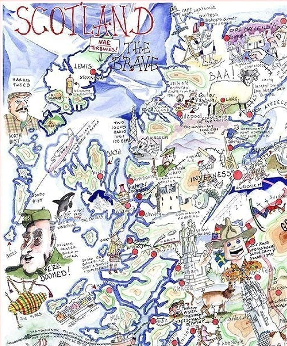 Comical Map Of Scotland, Artwork By Tim Bulmer - 1000 Piece Puzzle For Adults, Large Puzzle 66cm X 50cm In Size. Challenging To Complete But Fun And Humorous