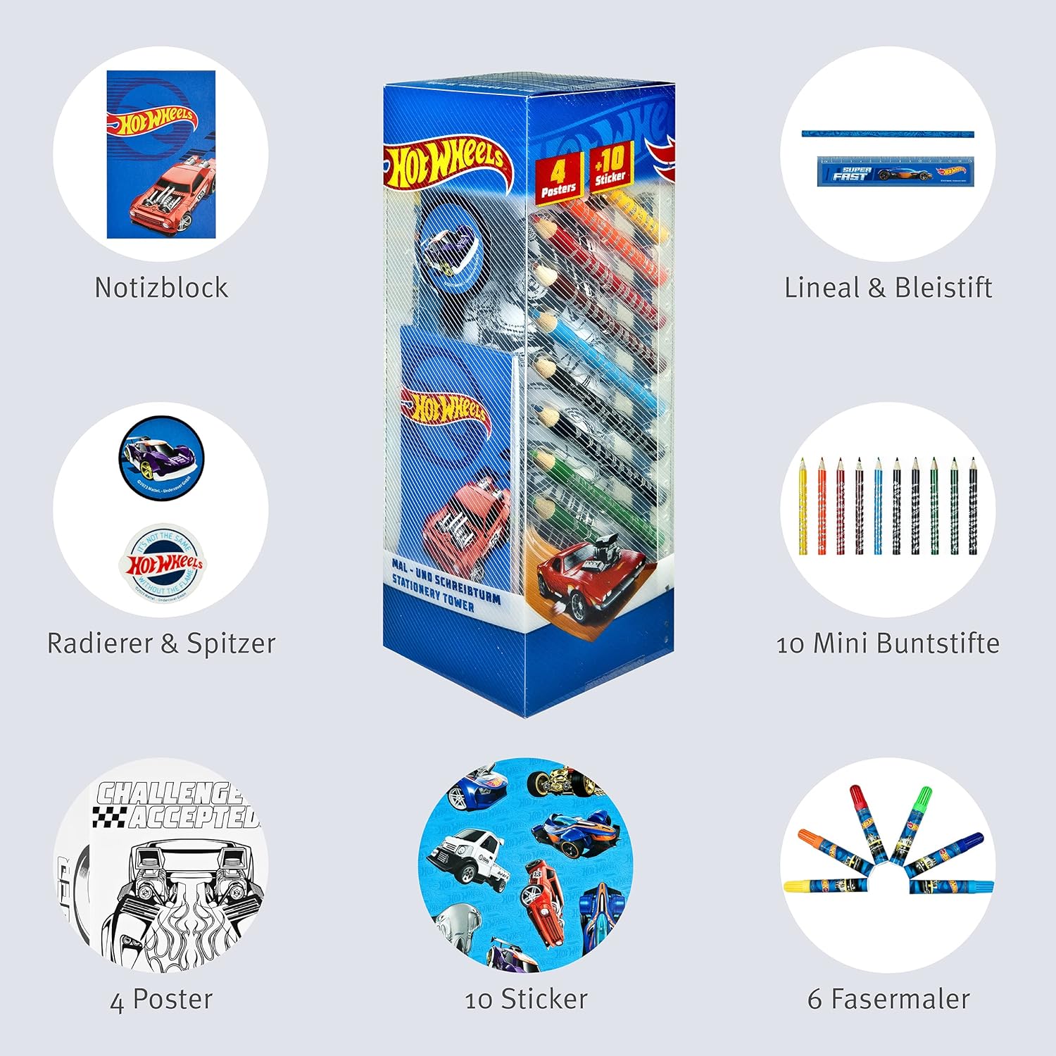 Undercover- Hot Wheels Torre de pintura y escritura de 35 piezas, Multicolor (HWES2255
