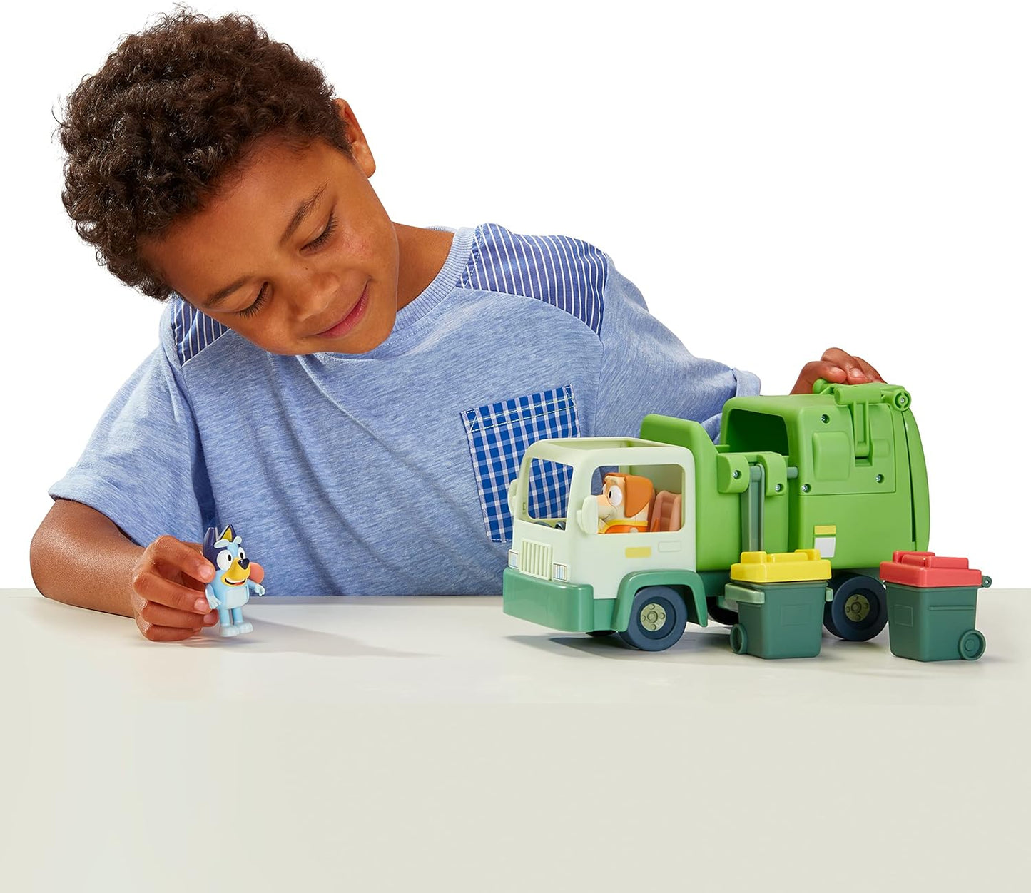 Bluey Garbage Truck Vehicle Playset With Two 2.5"-3" Official Collectable Character Action Figures With The Bin Man And 2 Rubbish Bin Accessories