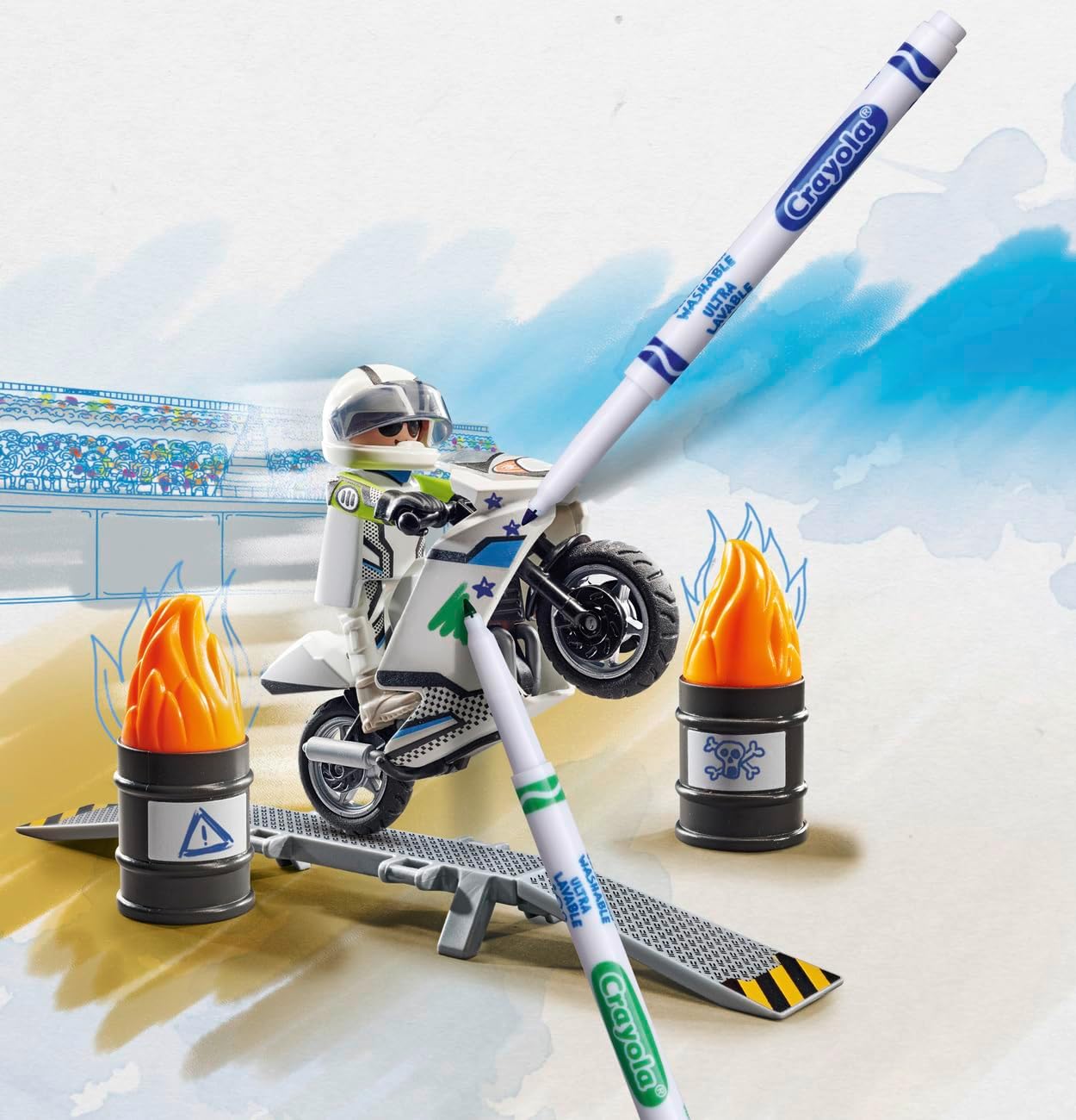 Playmobil 71377 Color Motorbike, creative vehicle design with water-soluble markers and accessories for amazing stunts, fun imaginative role play, artistic play sets suitable for children ages 5+