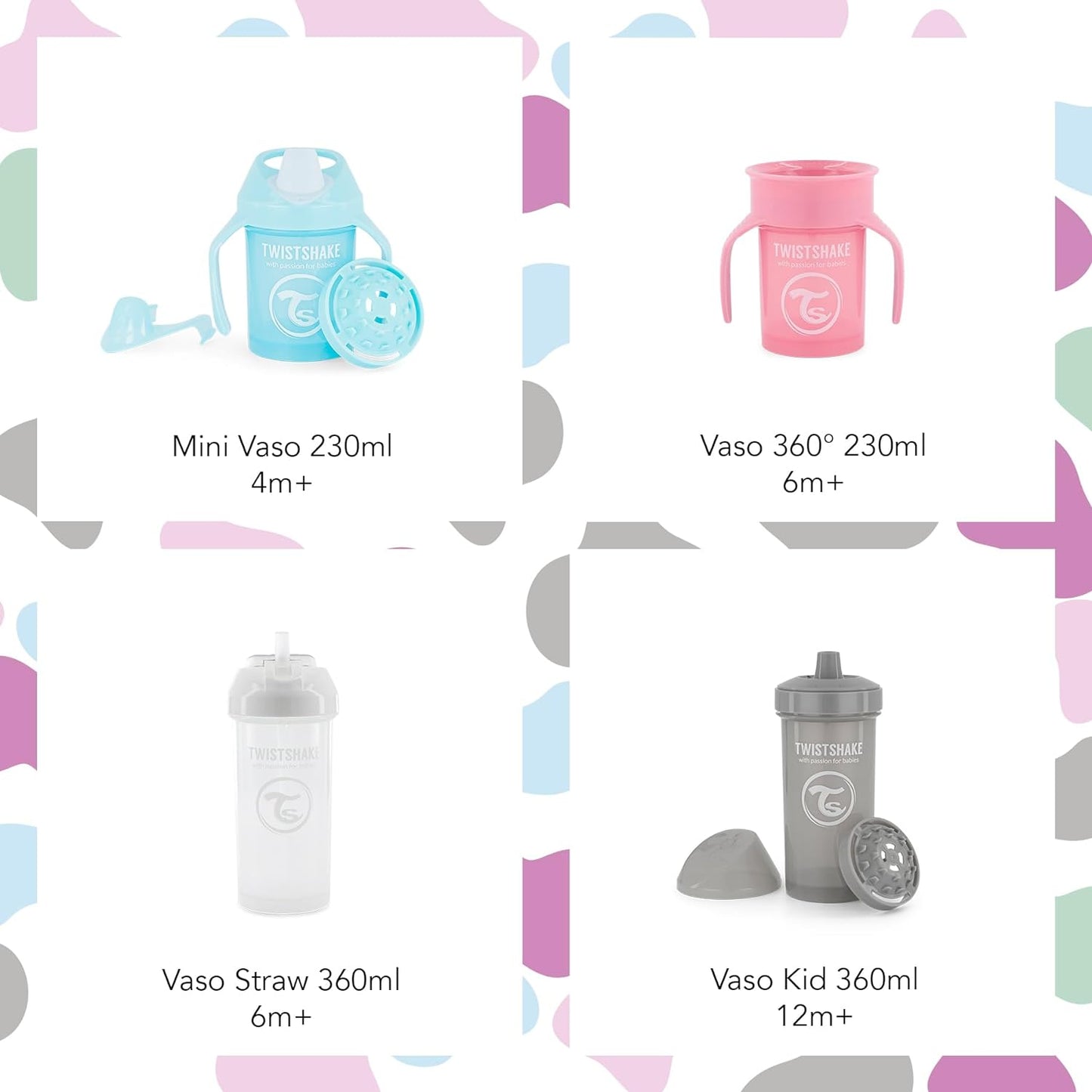 Twistshake 360 Cup Leak-Proof Sippy Cup 230 ml, Toddler Trainer Cup with 360° Drinking Rim, Ergonomic Learning Cup, from 6 Months, BPA Free, Pastel Grey