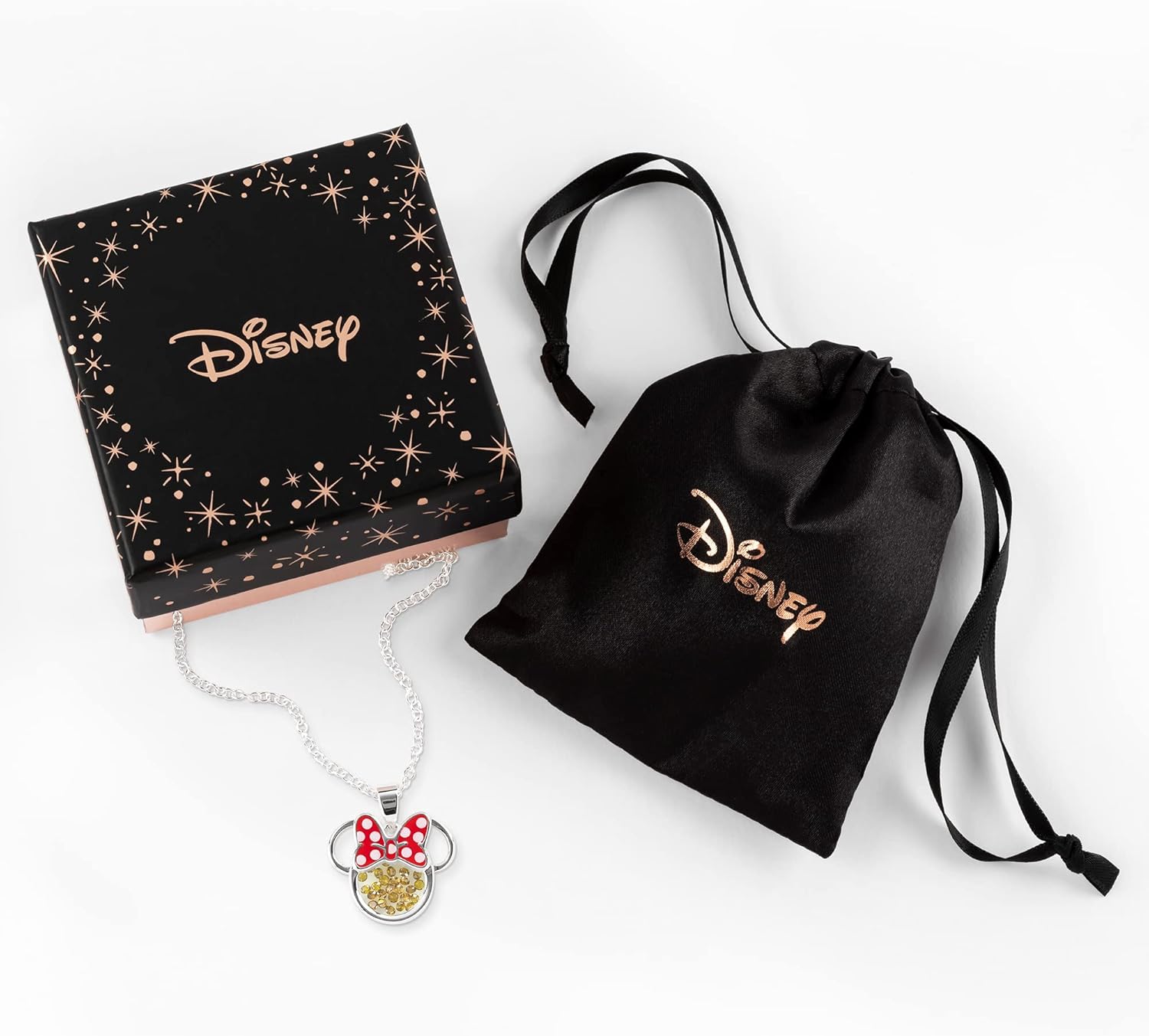 Disney Minnie Silver Plated Brass with Red enamel Bow November Birthstone Floating Stone Necklace CF00308SNOVL-Q.PH