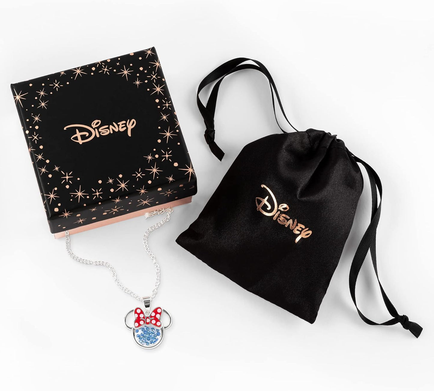 Disney Minnie Silver Plated Brass with Red enamel Bow December Birthstone Floating Stone Necklace CF00308SDECL-Q.PH