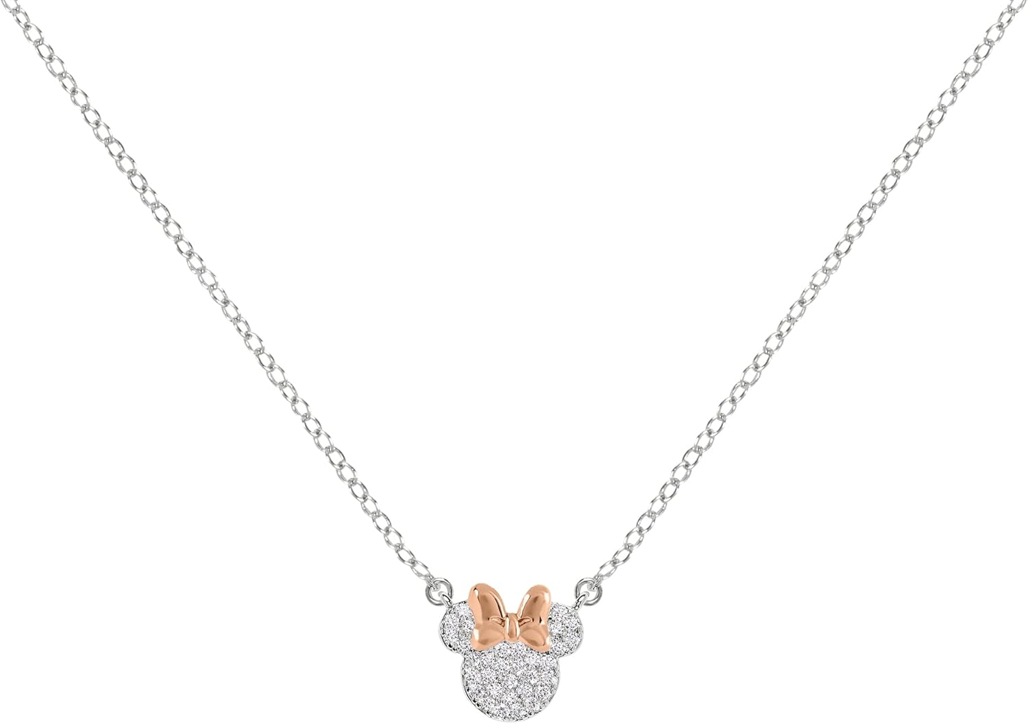 Disney Minnie Mouse Two Tone Cubic Zirconia Mother and Daughter Necklace Set, One Size, Brass Minnie Set 2