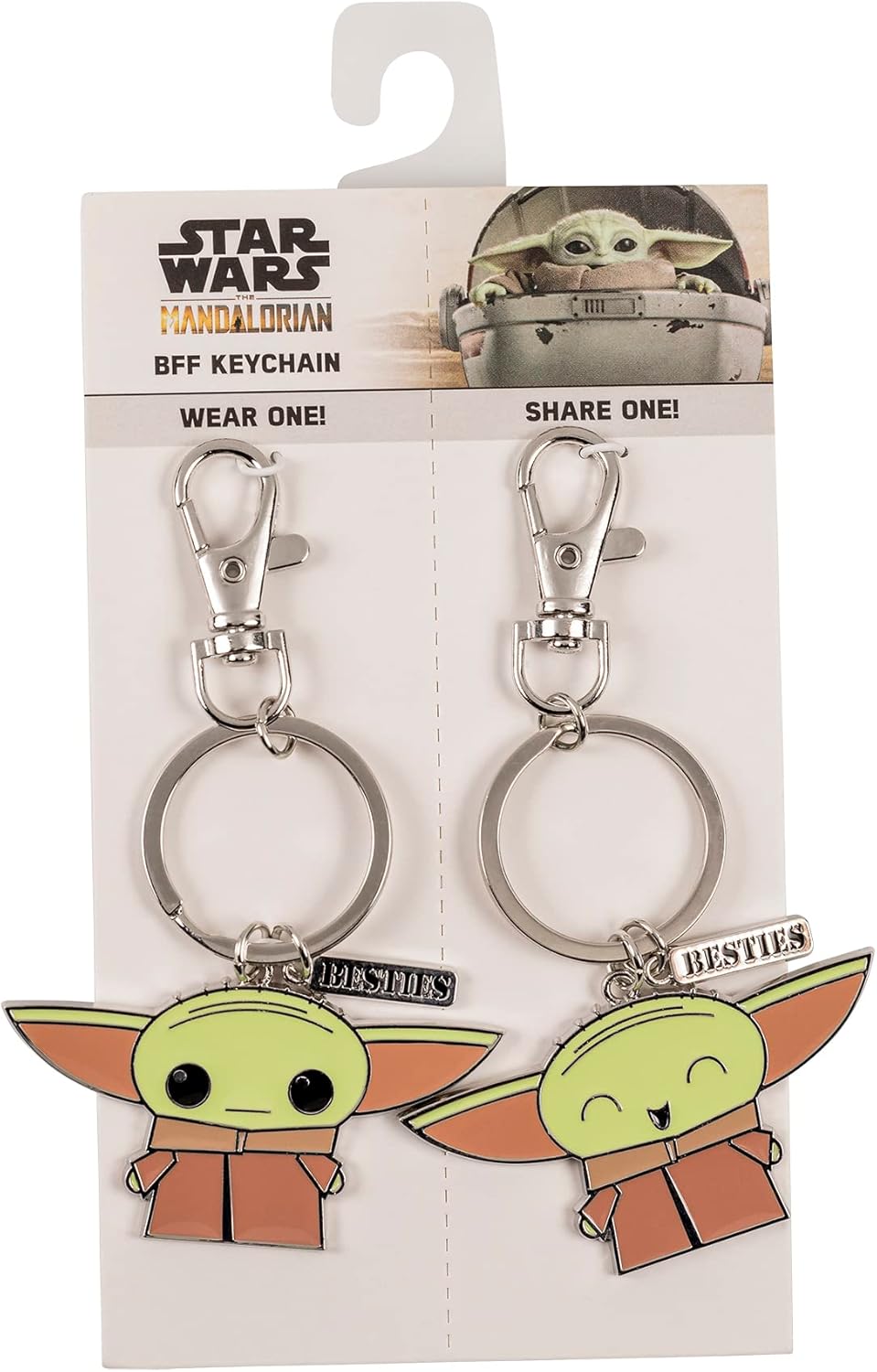 Disney's The Mandalorian Grogu The Child Green, Brown and Silver BFF Keyring Set