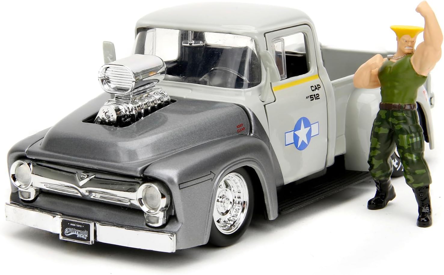 Jada- Street Fighter II, Ford Pickup Escala 1:24, en Metal, Giro de Ruedas, Apertura de Puertas y Figura de Guile (253255057)