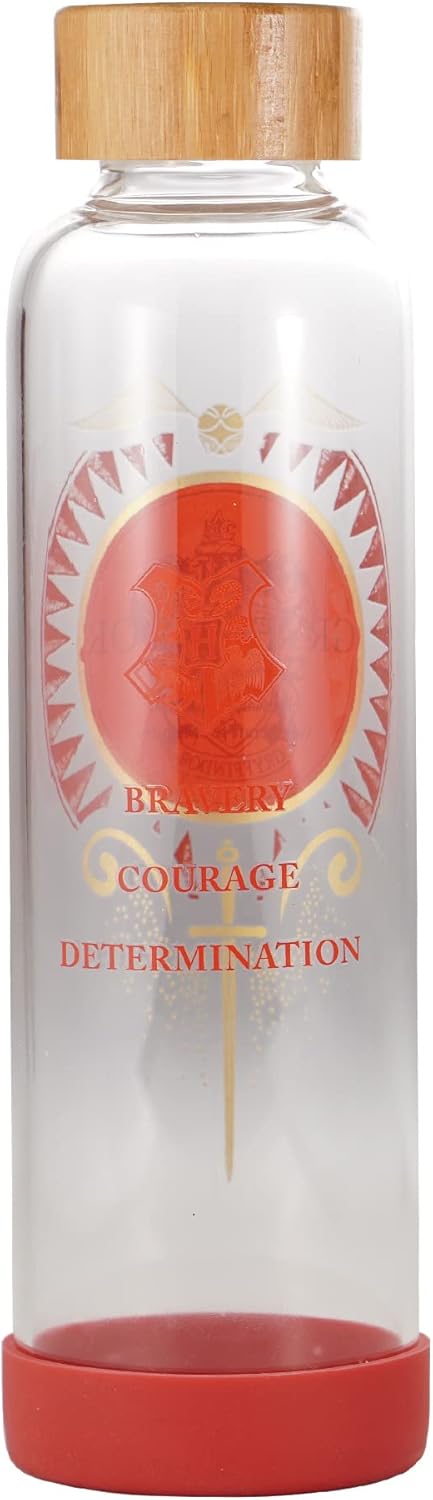 Harry Potter Glass Water Bottle - 500ml - Proud Gryffindor - Reusable Water Bottle - Water Bottle Glass Gryffindor Gifts