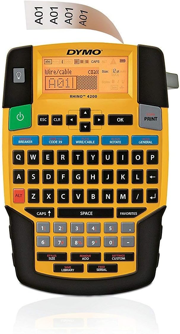 Dymo Rhino 4200, Kit Stampante per Etichette a Trasferimento Termico (1.9 cm, Code 128 (A/B/C), Code 39, Querty, AA