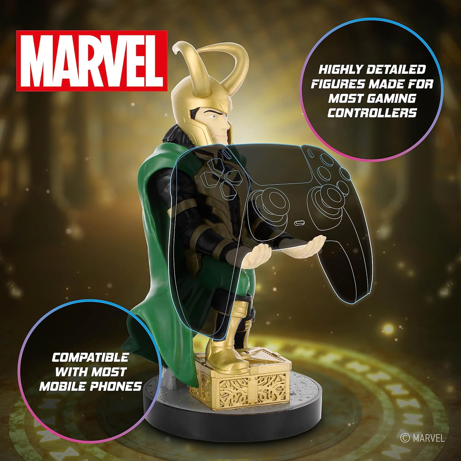 Cableguys Loki Marvel Comics Gaming Controller and Smartphone Holder | Compatible with Play Station, Xbox, Nintendo Switch controllers and most smartphones