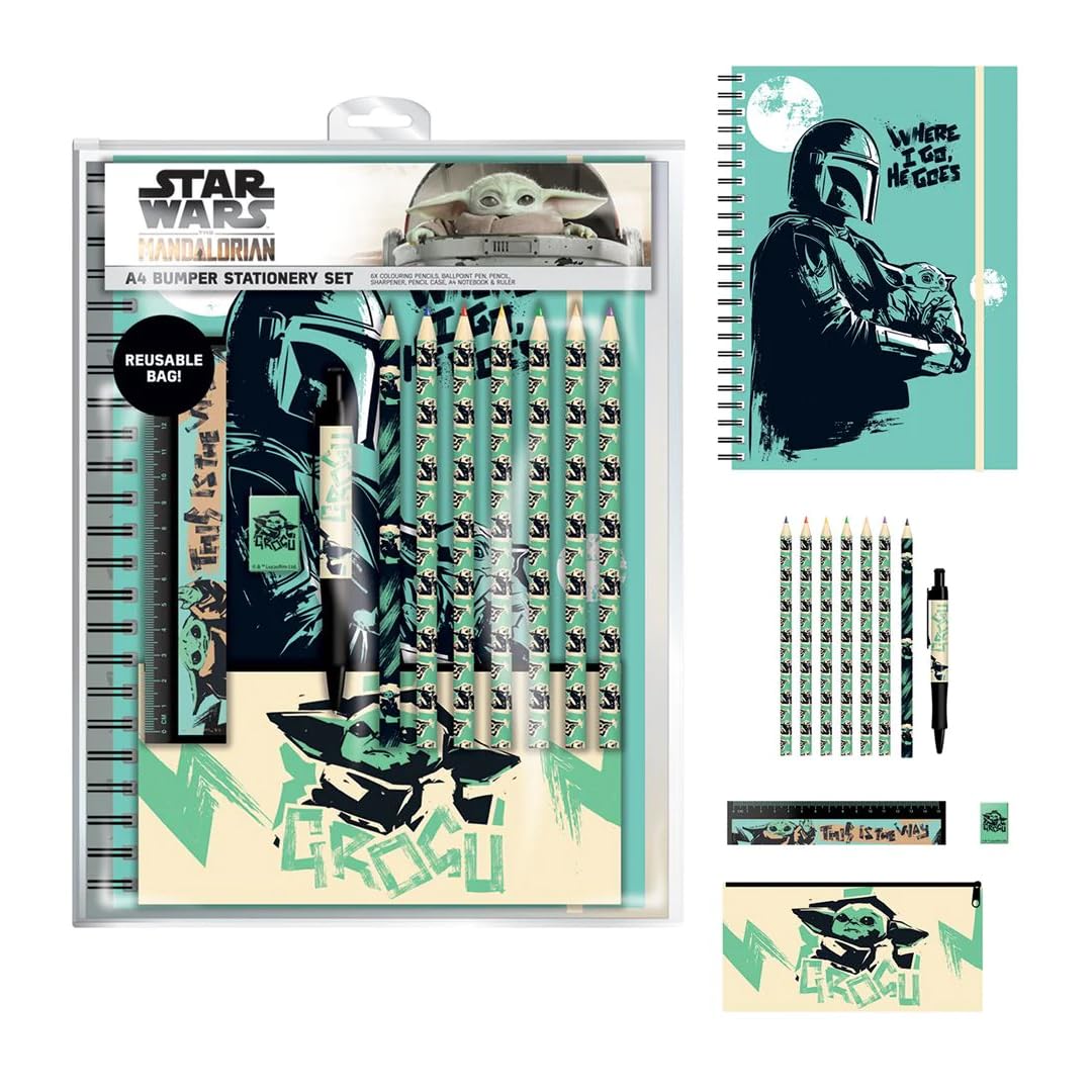 Star Wars Bumper Stationery Set (The Mandalorian Where I Go Design) School Stationery Set and Office Supplies - Official Merchandise