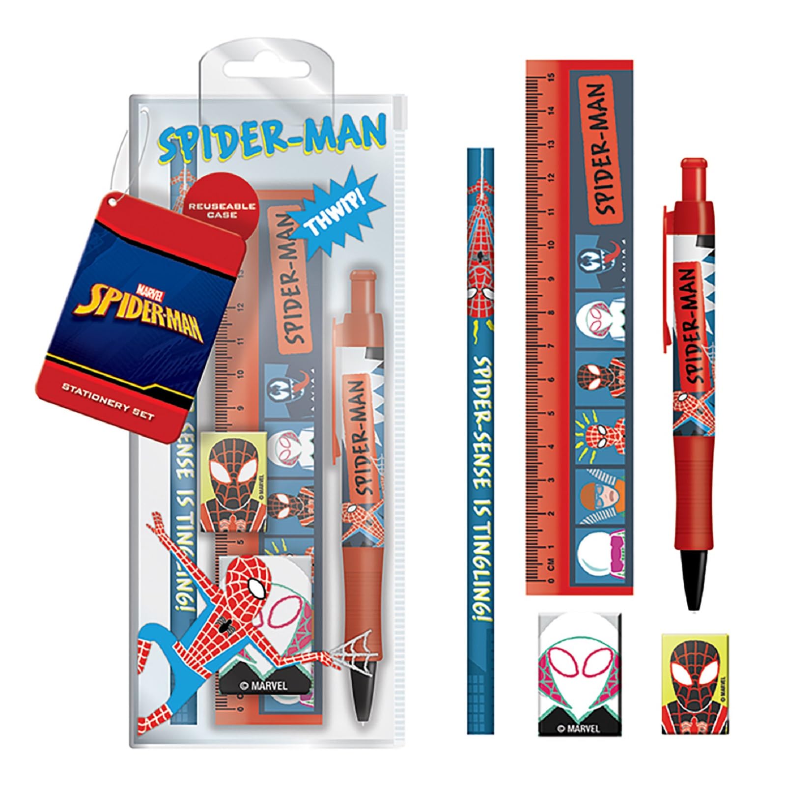 Spider-Man Stationery Set, 5-Piece Spiderman Pencil Case with School Supplies - Official Merchandise