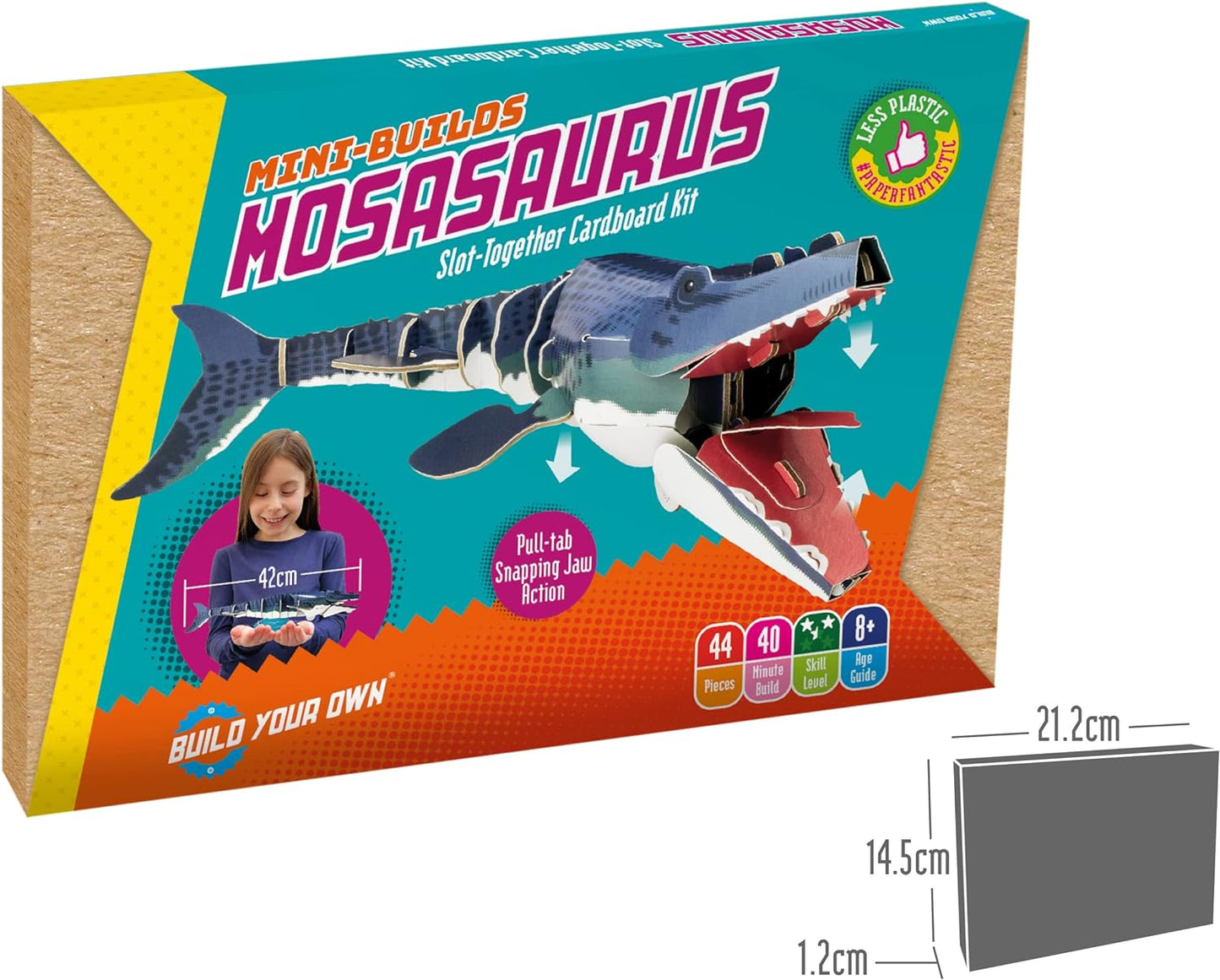 Build Your Own Moving Mosasaurus - Pull Tab Jaw and Fin Action - Eco Friendly Cardboard Craft Kit - Ages 8+