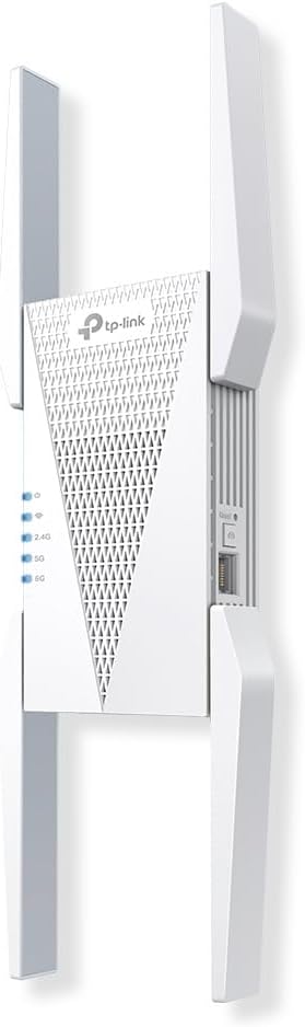 TP-Link AXE5400 Tri-Band Mesh Wi-Fi 6E Range Extender, Broadband/Wi-Fi Extender, Wi-Fi Booster/Hotspot with 1 Gigabit Port, 160 MHz Channels, Built-In Access Point Mode, Easy Setup, UK Plug (RE815XE