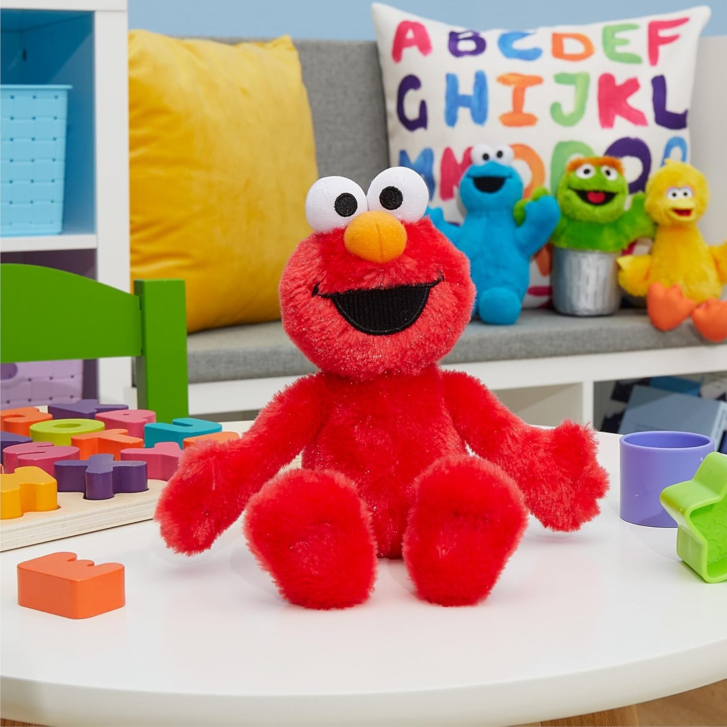 Just Play Sesame Street Friends 8-inch Elmo Sustainable Plush Stuffed Animal, Kids Toys for Ages 18 Month
