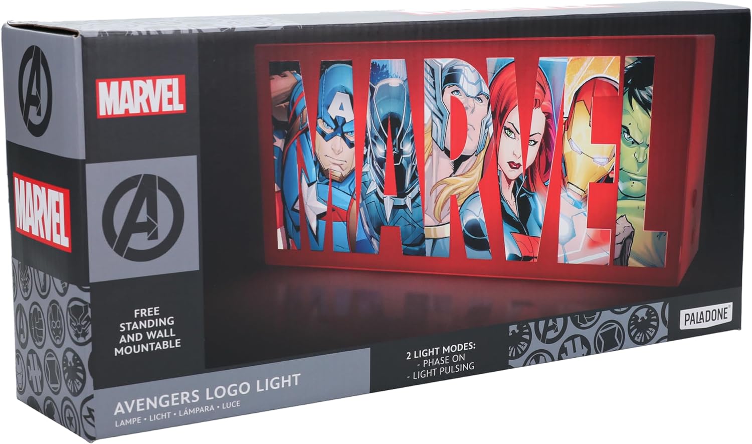Paladone Marvel Avengers Logo Light, 2 Light Modes, Decorative Display Sign for Marvel Fans, Powered by Cable or AAA Batteries